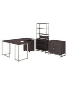 kathy ireland Office by Bush Business Furniture Method 72inW L-Shaped Desk With 30inW Return, File Cabinets And Bookcase, Storm Gray, Standard Delivery