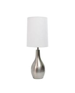 Simple Designs 1-Light Teardrop Table Lamp, 19-1/2inH, White Shade/Brushed Nickel Base