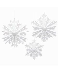 Amscan Christmas Snowflake Paper Fan Decorations, 16in x 16in, White, 3 Decorations Per Pack, Case Of 3 Packs