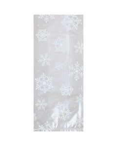 Amscan Christmas Large Cellophane Party Bags, 11-1/2inH x 5inW x 3-1/4inD, White Snowflake, Pack Of 120 Bags