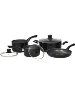 Starfrit Starbasix Non-Stick Aluminum 7-Piece Cookware Set - 1.9 quart Saucepan, 3 quart Saucepan, 5 quart Saucepan, 10in Diameter Frying Pan, Lid - Aluminum, Tempered Glass Lid - Cooking, Sauce, Frying - Dishwasher Safe - Oven Safe - Black