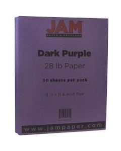 JAM Paper Printer Paper, Letter Size (8 1/2in x 11in), 28 Lb, Dark Purple, Ream Of 50 Sheets
