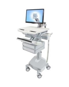 Ergotron StyleView Cart with LCD Arm, LiFe Powered, 2 Drawers - 2 Drawer - 35 lb Capacity - 4 Casters - Aluminum, Plastic, Zinc Plated Steel - White, Gray, Polished Aluminum
