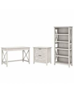 Bush Furniture Key West 48inW Writing Desk With 2-Drawer Lateral File Cabinet And 5-Shelf Bookcase, Linen White Oak, Standard Delivery