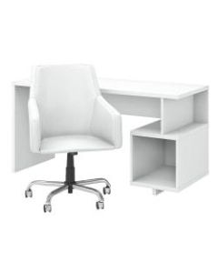 kathy ireland Home by Bush Furniture Madison Avenue 60inW Writing Desk And Chair Set, Pure White, Standard Delivery