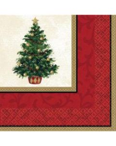Amscan Classic Christmas Tree Dinner Napkins, 8in x 8in, Red, 16 Napkins Per Pack, Case Of 3 Packs