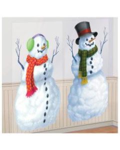Amscan Christmas Snowmen Scene Setter Add-On Decorations, 65in x 33-1/2in, White, 2 Add-Ons Per Pack, Case Of 4 Packs