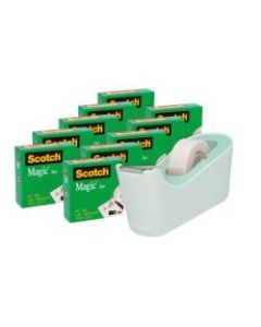 Scotch Magic Tape With Dispenser, 1in Core, 3/4in x 1296in, Invisible, Pack of 10 Rolls