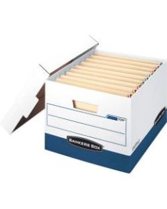 Bankers Box Stor/File Max Lock Heavy-Duty Storage Boxes With Lift-Off Lids, Letter/Legal Size, White/Blue, Case Of 12