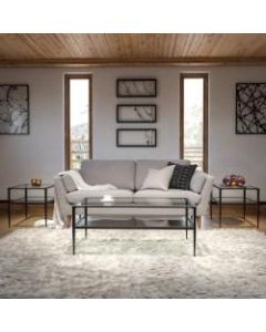 Flash Furniture Glass/Metal 3-Piece Coffee Table And End Table Set, Clear/Black