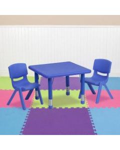 Flash Furniture Square Plastic Height-Adjustable Activity Table Set With 2 Chairs, 23-3/4in x 24in, Blue