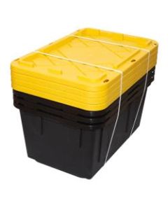 Office Depot Brand by GreenMade Professional Storage Tote With Handles/Snap Lid, 27 Gallon, 30-1/10in x 20-1/4in x 14-3/4in, Black/Yellow, Pack Of 4