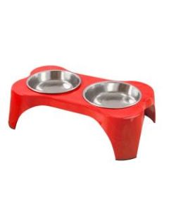 Gibson Home Bow Wow Meow Elevated Pet Feeder Bowl, 8-1/2in x 13-3/4in, Red