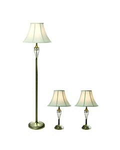 Elegant Designs Floor/Table Lamps, White Shade/Antique Brass Base, Set Of 3