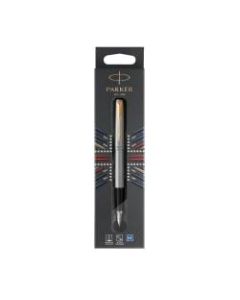 Parker Jotter Fountain Pen, Medium Point, 1.0 mm, Chrome/Stainless-Steel Barrel, Blue Ink