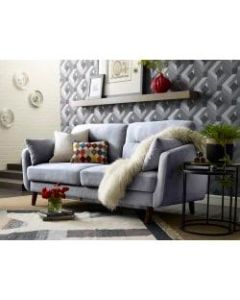 Elle Decor Chloe Mid-Century Modern Sofa, Light Gray/Chestnut