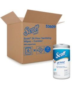 Scott 24-Hour Sanitizing Wipes, White, 75 Sheets Per Pack, Case Of 6 Packs