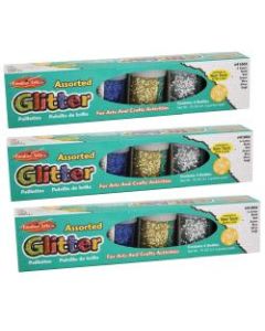 Charles Leonard Creative Arts Glitter Sets, Assorted Colors, 0.75 Oz, 6 Containers Per Pack, Set Of 3 Packs