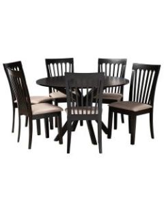 Baxton Studio Lore 7-Piece Dining Set, 29-15/16inH x 47-1/4inW x 47-1/4inD, Sand/Dark Brown