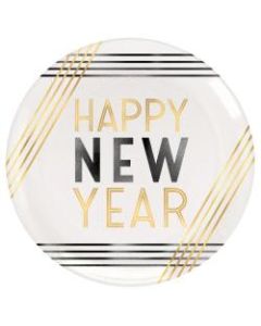 Amscan Happy New Year Plastic Plates, 7-1/2in, White, 4 Plates Per Pack, Case Of 5 Packs