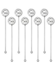 Amscan New Years Disco Ball Drop Stirrers, 5-3/4in x 3/4in, Silver, 12 Stirrers Per Pack, Case Of 5 Packs