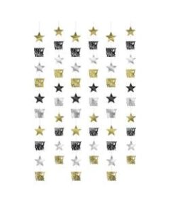 Amscan New Years Star String Decorations, 84in x 3in, Multicolor, 6 Decorations Per Pack, Case Of 4 Packs