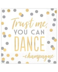 Amscan New Years Trust Me You Can Dance 2-Ply Lunch Napkins, 6-1/2in x 6-1/2in, White, 16 Napkins Per Pack, Case Of 3 Packs