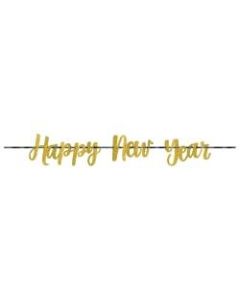 Amscan Happy New Year Glitter Ribbon Letter Banners, 8in x 144in, Gold, 1 Banner Per Pack, Case Of 3 Packs