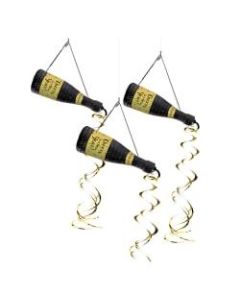 Amscan New Years Bottle Hanging Decorations, 25-1/2in x 12-1/4in, Black, 3 Decorations Per Pack, Case Of 2 Packs