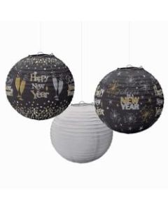 Amscan Happy New Years Paper Lanterns, 9-1/2in, Multicolor, 3 Lanterns Per Pack, Set Of 2 Packs
