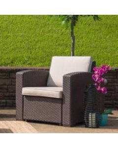 Flash Furniture Faux Rattan Outdoor Chair With Curved Arms And All-Weather Cushion, Chocolate Brown