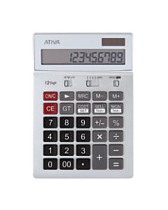 Ativa KC-422 12-Digit Desktop Calculator, 6.88inH x 4.72inW x 1.59inD, Silver