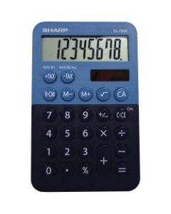 Sharp EL-760RBBL Desktop Calculator - 3-Key Memory, Dual Power, Angled Display, LCD Display, Automatic Power Down, Extra Large Key - 8 Digits - LCD - Battery/Solar Powered - 1 - LR54 - 0.9in x 3in x 4.7in - Blue - Plastic - Desktop - 1 Each