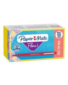 Paper Mate Flair Porous-Point Stick Pens, Medium Point, 0.7 mm, Red Barrel, Red Ink, Pack Of 36