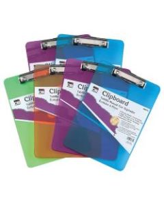 Charles Leonard Transparent Plastic Clipboards, 9in x 12 1/2in, Assorted Colors, Pack Of 6