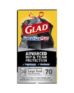 Glad ForceFlexPlus Drawstring Large Trash Bags - 30 gal - 1.05 mil (27 Micron) Thickness - Black - 4900/Bundle - 70 Per Box - Kitchen, Outdoor, Commercial, Office