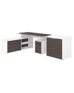 Bush Business Furniture Jamestown L-Shaped Desk With Drawers And Lateral File Cabinet, 60inW, Storm Gray/White, Standard Delivery