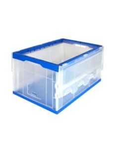 Mount It! Collapsible Plastic Storage Crate With Lid, 65 Liters, 15.25in x 23in x 13in, Clear/Blue