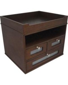 Victor Heritage Wood H5500 Tidy Tower Organizer - 3 Compartment(s) - 3 Drawer(s) - 10.8in Height x 12.3in Width x 10.8in Depth - Faux Leather, Frosted Glass, Brushed Metal, Wood - 1 Each
