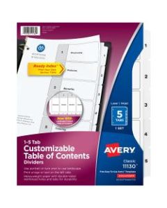 Avery Ready Index Table Of Contents Dividers, 1-5 Tab, Black/White
