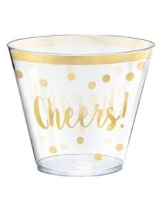 Amscan New Years Cheers Plastic Tumblers, 9 oz, Clear, 30 Tumblers Per Pack, Case Of 2 Packs