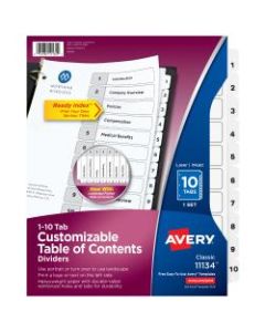 Avery Ready Index Table Of Contents Dividers, 1-10 Tabs, Black/White