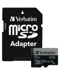 Verbatim 16GB Pro 600X microSDHC Memory Card with Adapter, UHS-I U3 Class 10 - Class 10/UHS-I (U3) - 90 MB/s Read1 Pack - 600x Memory Speed