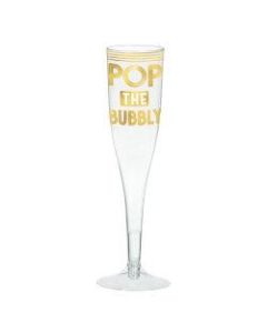 Amscan New Years Pop The Bubbly Plastic Champagne Glasses, 5.5 oz, Clear, 16 Glasses Per Pack, Case Of 2 Packs