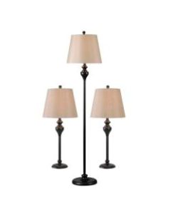 Kenroy Home Charlotte Floor/Table Lamp Set, Light Gold Shades/Oil-Rubbed Bronze Bases, Set Of 3 Lamps