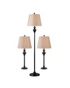 Kenroy Home Charlotte Floor/Table Lamp Set, Light Gold Shades/Oil-Rubbed Bronze Bases, Set Of 3 Lamps
