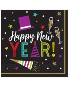 Amscan Bright New Years Eve 2-Ply Lunch Napkins, 6-1/2in x 6-1/2in, Black, 125 Napkins Per Pack, Case Of 2 Packs