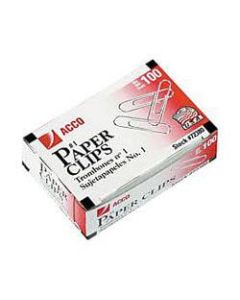 ACCO Economy Paper Clips, 1-3/8in, Silver, 100 Clips Per Box, Pack Of 10 Boxes