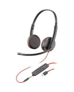 Plantronics Blackwire C3225 Headset - Stereo - USB Type C, Mini-phone (3.5mm) - Wired - 20 Hz - 20 kHz - Over-the-head - Binaural - Supra-aural - Noise Cancelling Microphone - Black