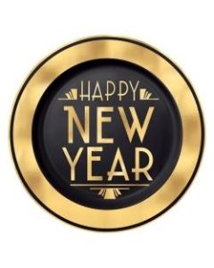 Amscan New Years Premium Plastic Plates, 7-1/2in, Gold, Pack Of 20 Plates